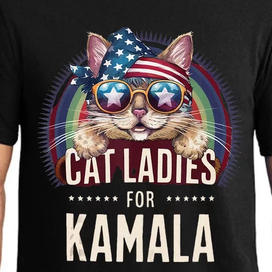 Cat With American Flag Bandana Cat Ladies For Kamala Gift Pajama Set