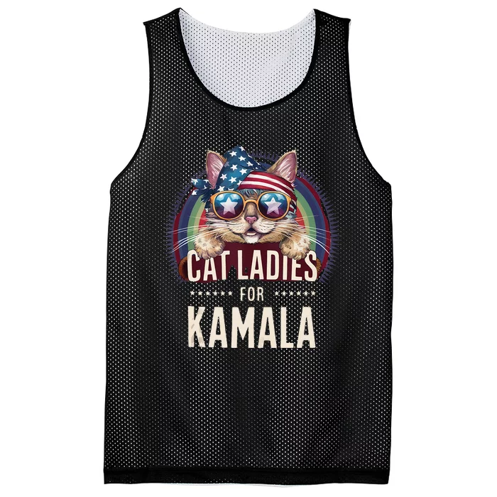 Cat With American Flag Bandana Cat Ladies For Kamala Gift Mesh Reversible Basketball Jersey Tank