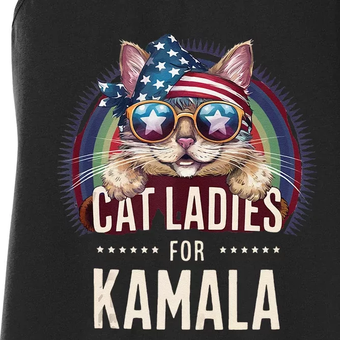 Cat With American Flag Bandana Cat Ladies For Kamala Gift Women's Racerback Tank