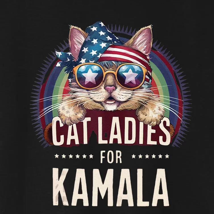 Cat With American Flag Bandana Cat Ladies For Kamala Gift Women's Crop Top Tee