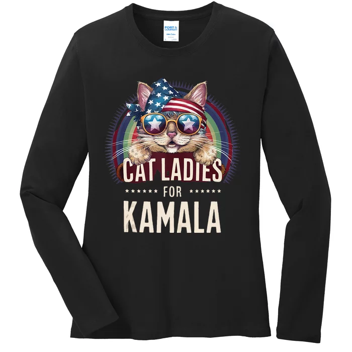 Cat With American Flag Bandana Cat Ladies For Kamala Gift Ladies Long Sleeve Shirt