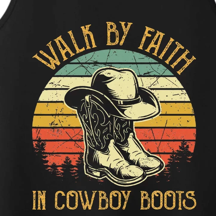 Christian Walk By Faith In Cowboy Boots Cowgirl Western Performance Tank