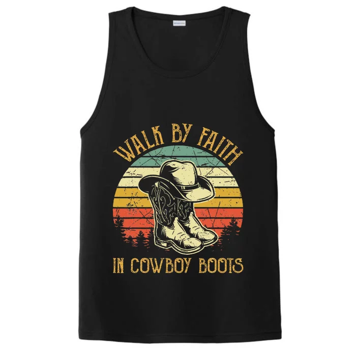 Christian Walk By Faith In Cowboy Boots Cowgirl Western Performance Tank