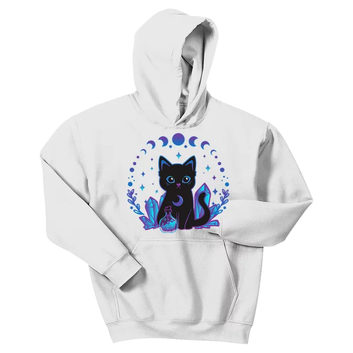 Cute Witchy Black Cat Crystal Alchemy Kawaii Pastel Goth Kids Hoodie