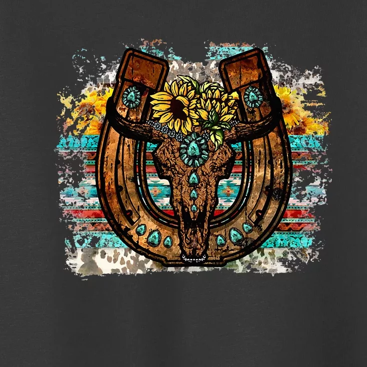 Cute Western Bull Sunflower Horseshoe For Women Country Boho Toddler T-Shirt