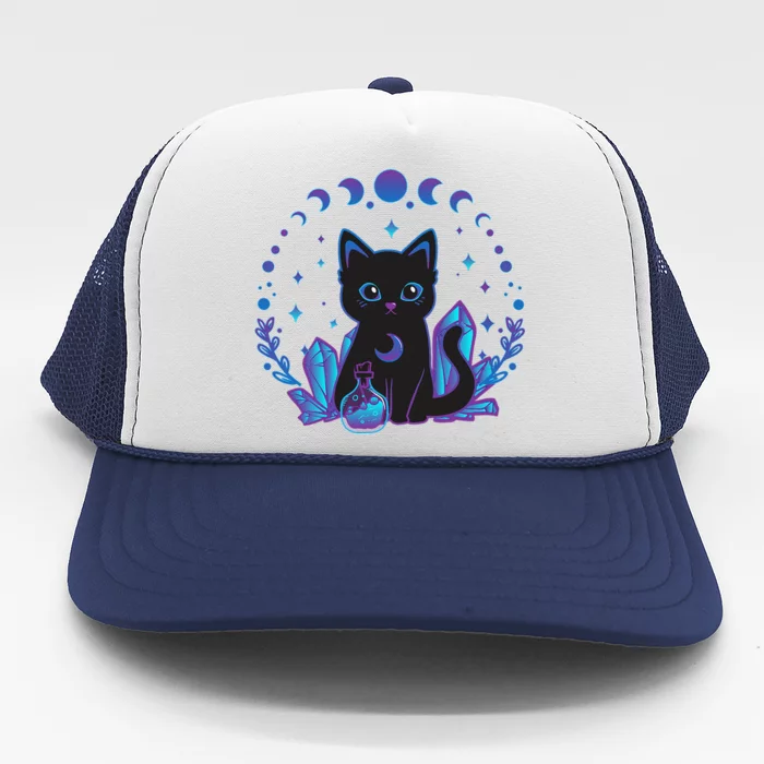 Cute Witchy Black Cat Crystal Alchemy Kawaii Pastel Goth Trucker Hat