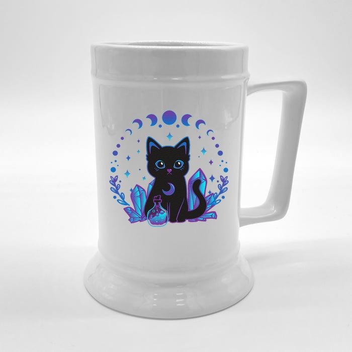 Cute Witchy Black Cat Crystal Alchemy Kawaii Pastel Goth Front & Back Beer Stein