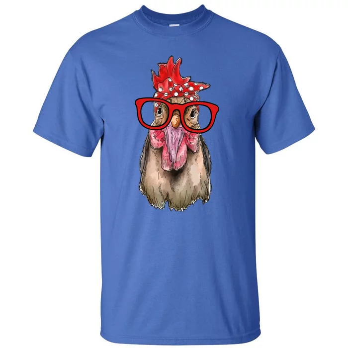 Chicken With Bandana Headband And Glasses Cool Chickens Gift Tall T-Shirt