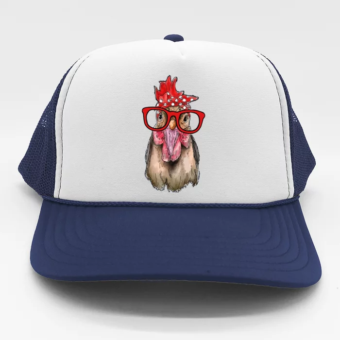 Chicken With Bandana Headband And Glasses Cool Chickens Gift Trucker Hat