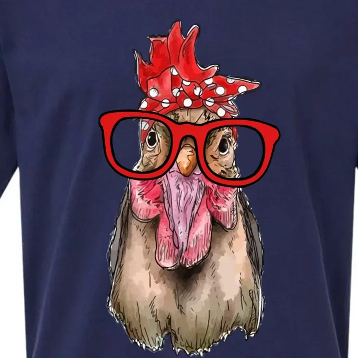 Chicken With Bandana Headband And Glasses Cool Chickens Gift Sueded Cloud Jersey T-Shirt