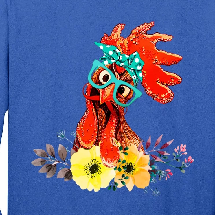 Chicken With Bandana Headband And Glasses Cute Cool Gift Tall Long Sleeve T-Shirt