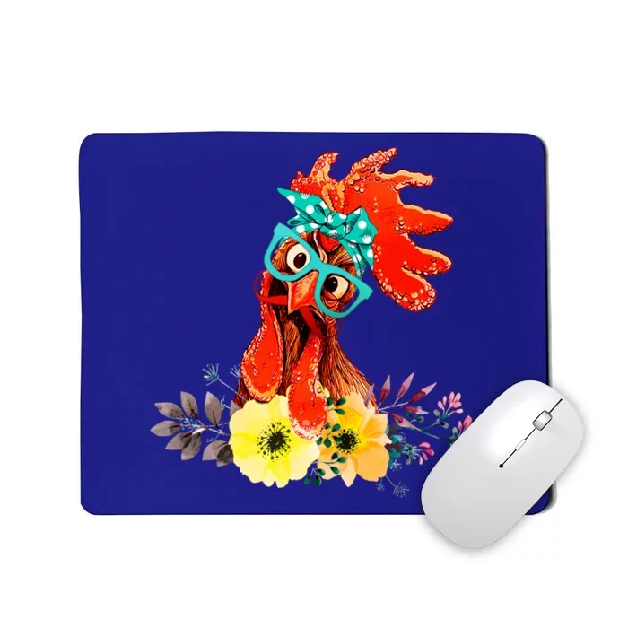 Chicken With Bandana Headband And Glasses Cute Cool Gift Mousepad