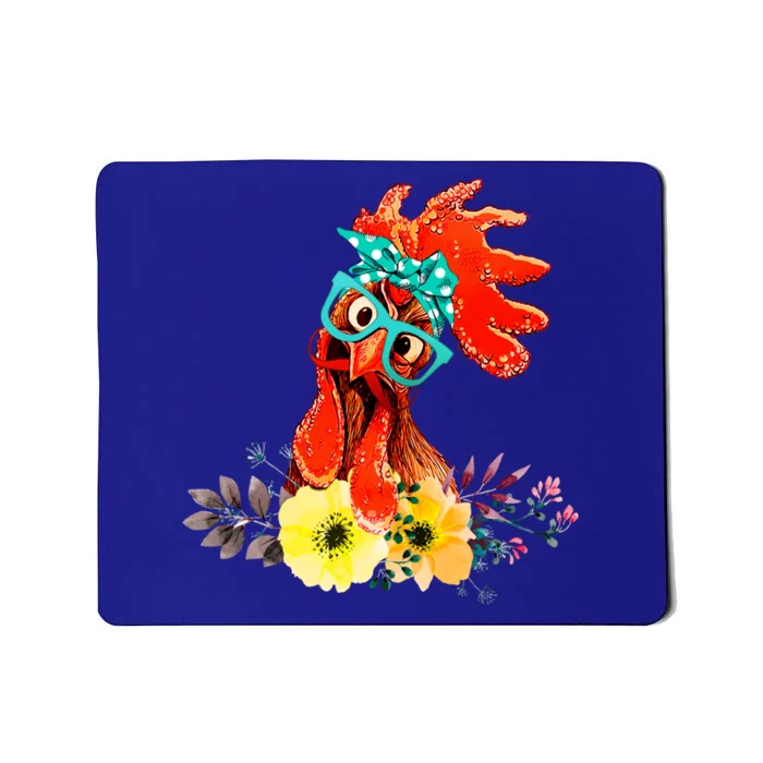 Chicken With Bandana Headband And Glasses Cute Cool Gift Mousepad