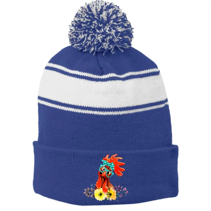 Chicken With Bandana Headband And Glasses Cute Cool Gift Stripe Pom Pom Beanie