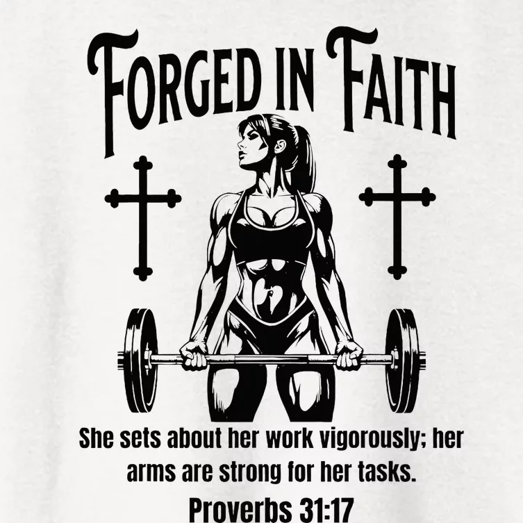 Christian Woman Bodybuilder Forged In Faith Women's Crop Top Tee