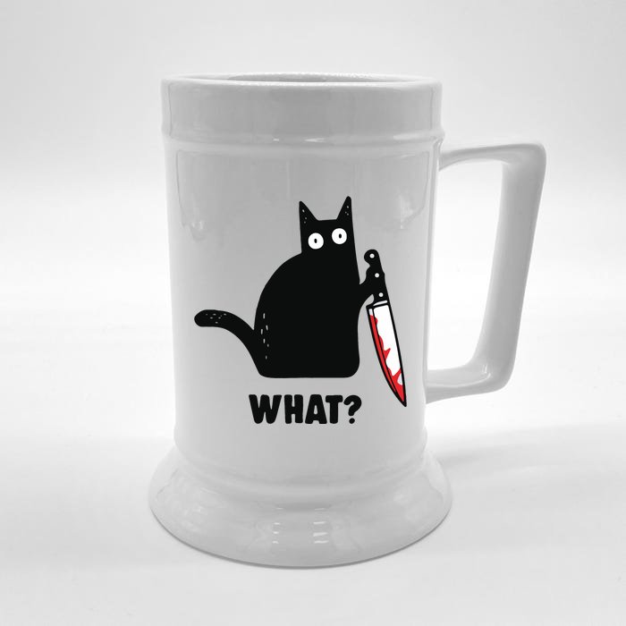 Cat What Black Cat Murderous Cat With Knife Front & Back Beer Stein