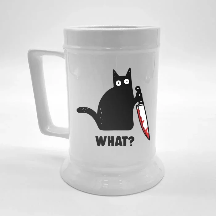 Cat What Black Cat Murderous Cat With Knife Front & Back Beer Stein