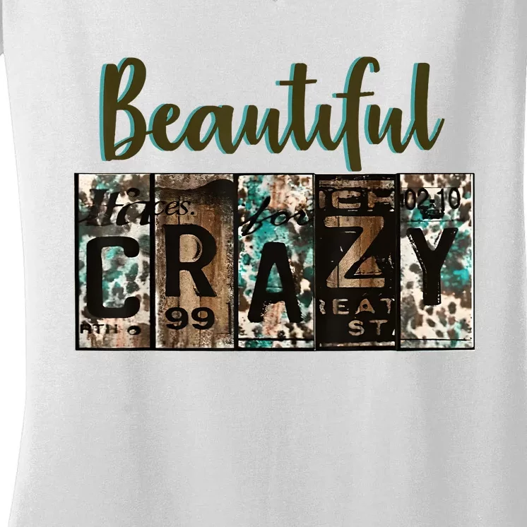 Crazy Women Beautiful Country Music Girl Western Bleached Women's V-Neck T-Shirt