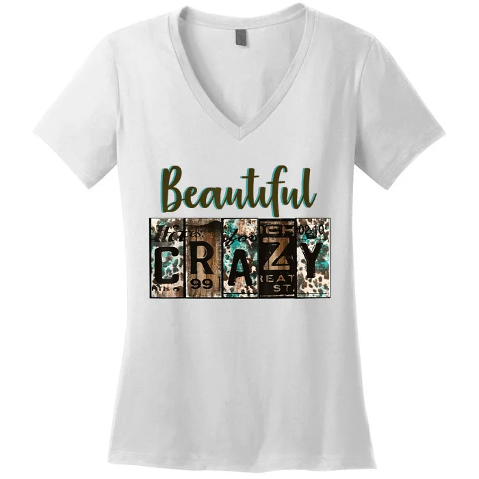 Crazy Women Beautiful Country Music Girl Western Bleached Women's V-Neck T-Shirt