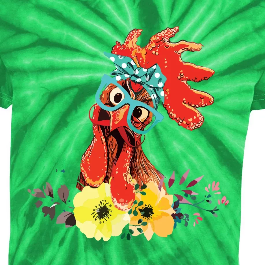 Chicken With Bandana Headband And Glasses Cute Kids Tie-Dye T-Shirt