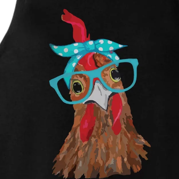 Chicken With Bandana Headband And Glasses Cute Ladies Tri-Blend Wicking Tank