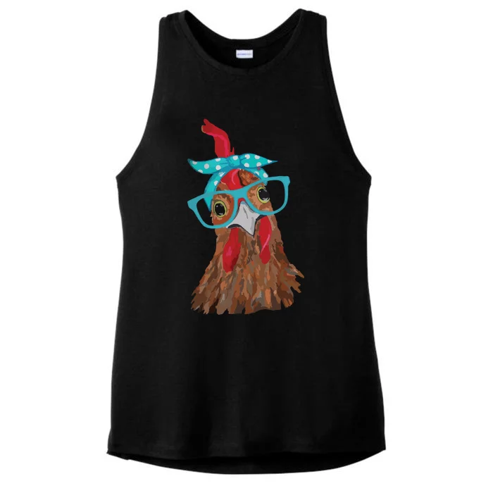 Chicken With Bandana Headband And Glasses Cute Ladies Tri-Blend Wicking Tank