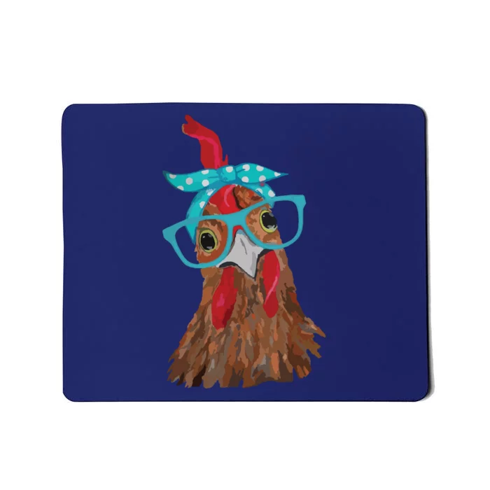 Chicken With Bandana Headband And Glasses Cute Mousepad