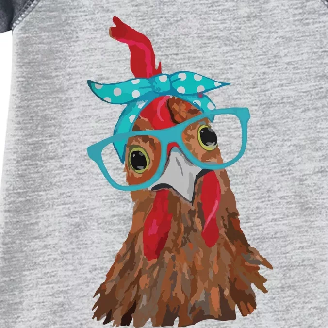 Chicken With Bandana Headband And Glasses Cute Infant Baby Jersey Bodysuit