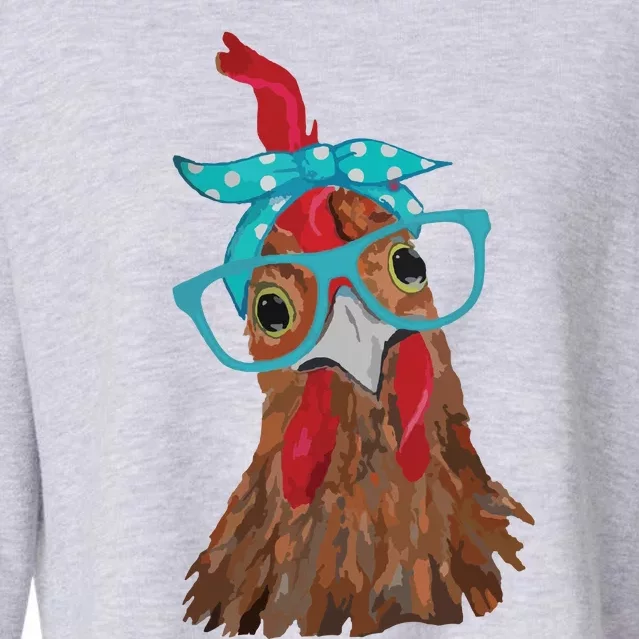 Chicken With Bandana Headband And Glasses Cute Cropped Pullover Crew