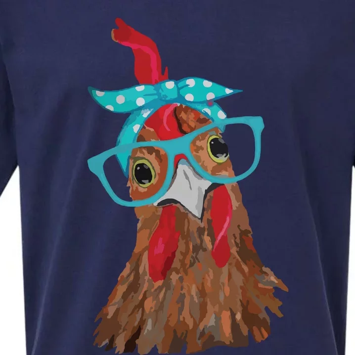 Chicken With Bandana Headband And Glasses Cute Sueded Cloud Jersey T-Shirt