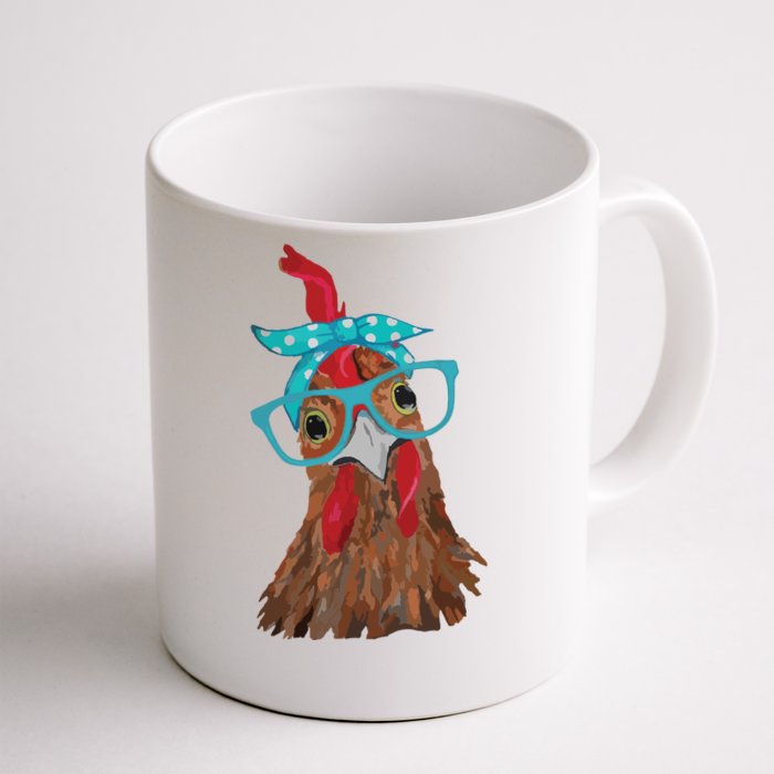 Chicken With Bandana Headband And Glasses Cute Front & Back Coffee Mug