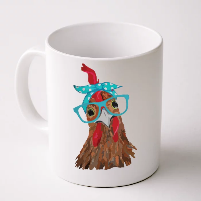 Chicken With Bandana Headband And Glasses Cute Front & Back Coffee Mug