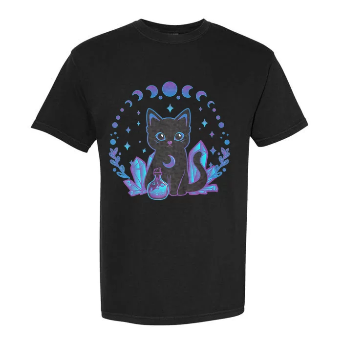 Cute Witchy Black Cat Crystal Alchemy Kawaii Pastel Goth Garment-Dyed Heavyweight T-Shirt