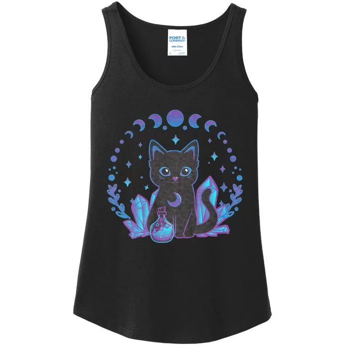 Cute Witchy Black Cat Crystal Alchemy Kawaii Pastel Goth Ladies Essential Tank