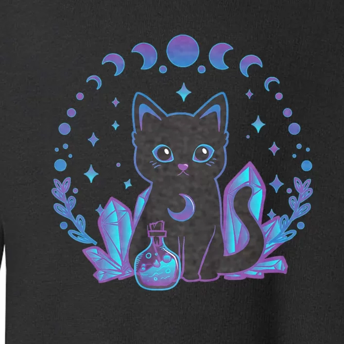 Cute Witchy Black Cat Crystal Alchemy Kawaii Pastel Goth Toddler Sweatshirt