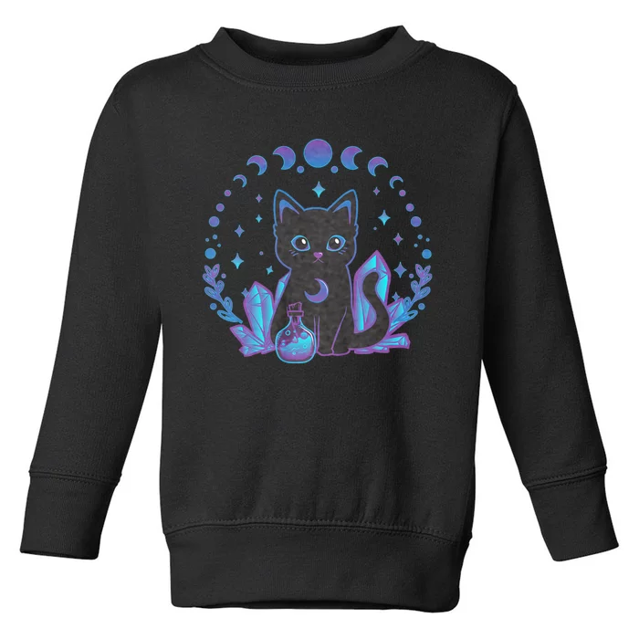 Cute Witchy Black Cat Crystal Alchemy Kawaii Pastel Goth Toddler Sweatshirt