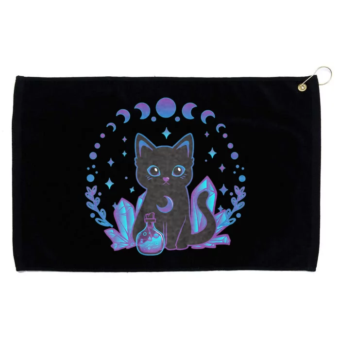 Cute Witchy Black Cat Crystal Alchemy Kawaii Pastel Goth Grommeted Golf Towel