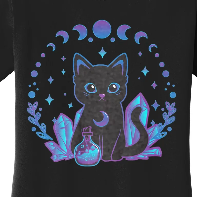 Cute Witchy Black Cat Crystal Alchemy Kawaii Pastel Goth Women's T-Shirt