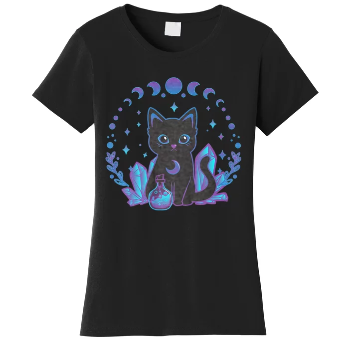 Cute Witchy Black Cat Crystal Alchemy Kawaii Pastel Goth Women's T-Shirt