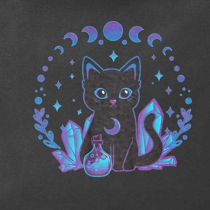 Cute Witchy Black Cat Crystal Alchemy Kawaii Pastel Goth Zip Tote Bag