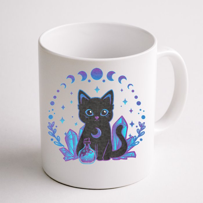 Cute Witchy Black Cat Crystal Alchemy Kawaii Pastel Goth Front & Back Coffee Mug