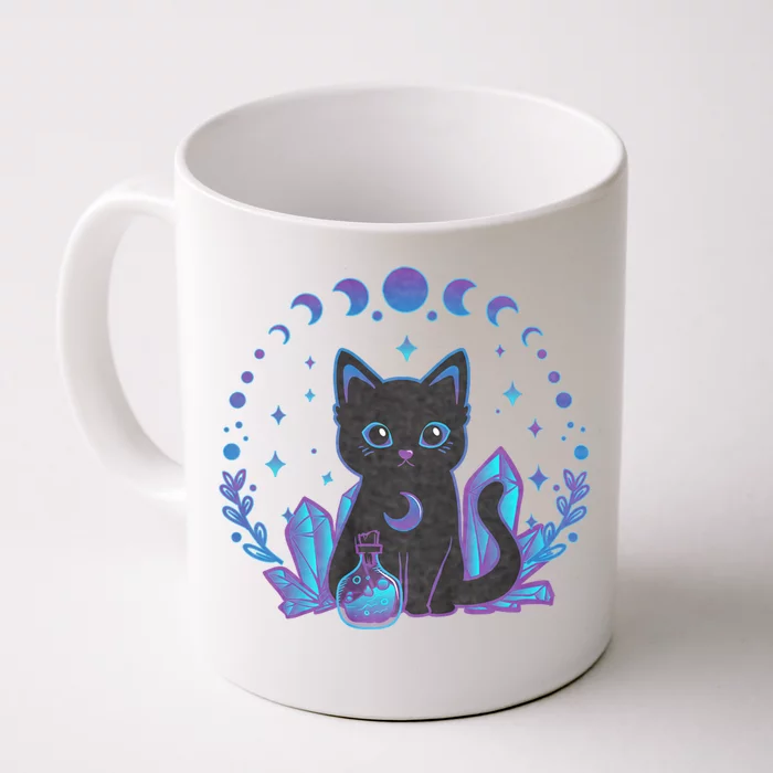 Cute Witchy Black Cat Crystal Alchemy Kawaii Pastel Goth Front & Back Coffee Mug