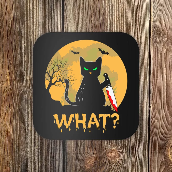 Cat What? Black Cat With Knife Halloween Costume Coaster