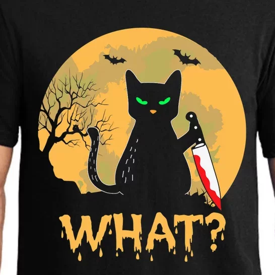 Cat What? Black Cat With Knife Halloween Costume Pajama Set