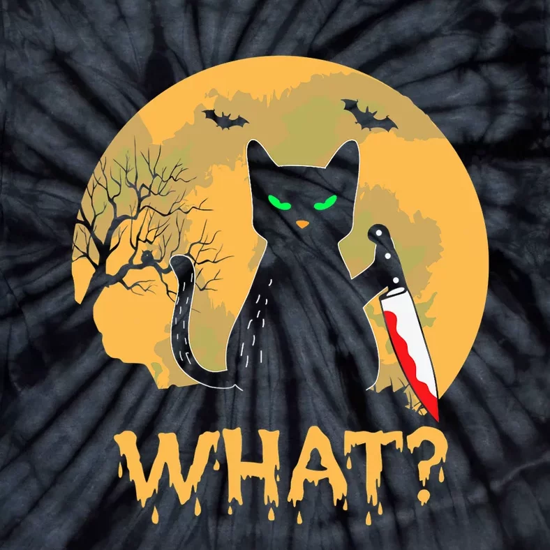 Cat What? Black Cat With Knife Halloween Costume Tie-Dye T-Shirt