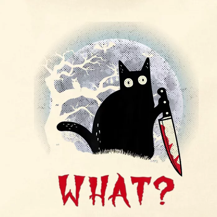 Cat What?Funny Black Cat With Knife Murderous Halloween Gift Zip Tote Bag