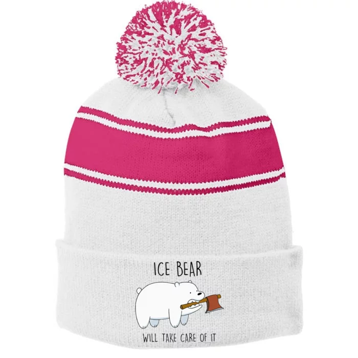 Cn We Bare Bears Ice Bear Will Take Care Of It Stripe Pom Pom Beanie