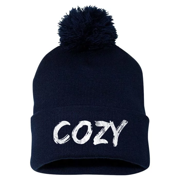 Cozy Word Pom Pom 12in Knit Beanie