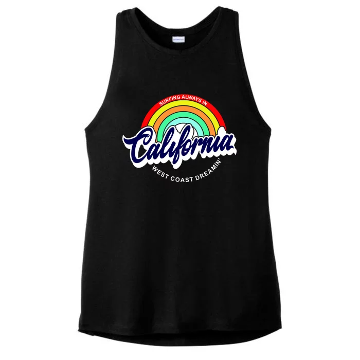 California West Coast Dreamin Retro Rainbow Ladies Tri-Blend Wicking Tank