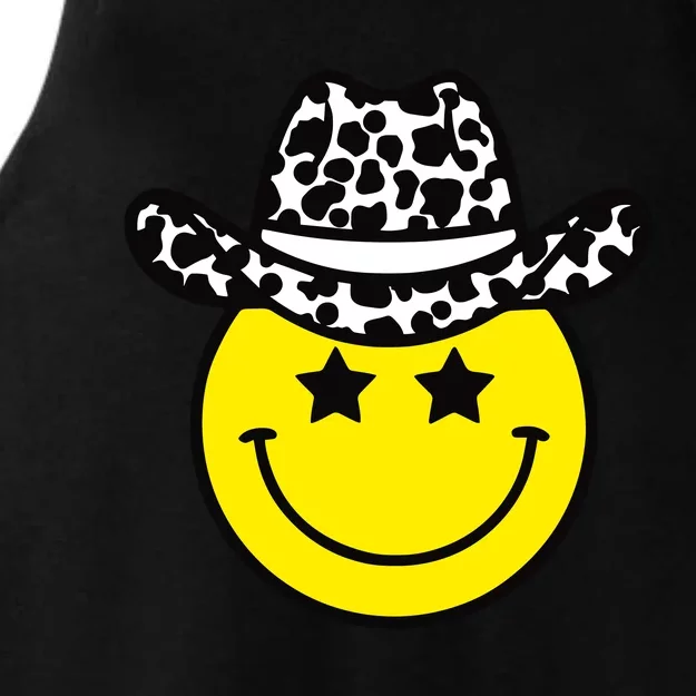 Cute Western Country Cowgirl Hat Star Yellow Smile Face Girl Ladies Tri-Blend Wicking Tank